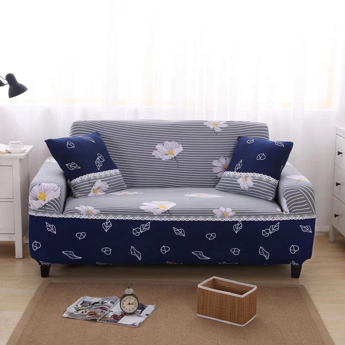 Flowers Grey Stripe Sofa Cover covermysofa™