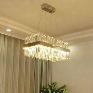 Crystal Chrome Gold Round Rectangle Chandelier