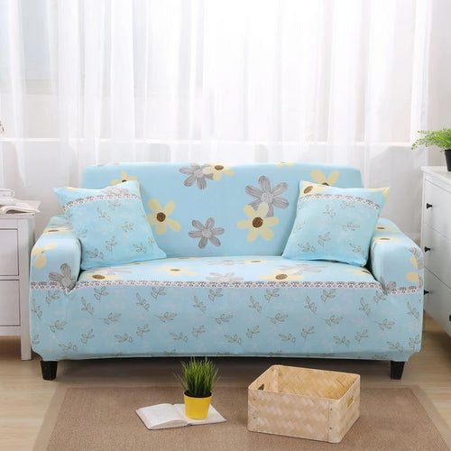Flowers Aqua Blue Sofa Cover