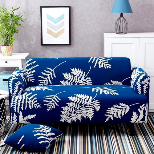 Palm Leaf Royal Blue Sofa Cover