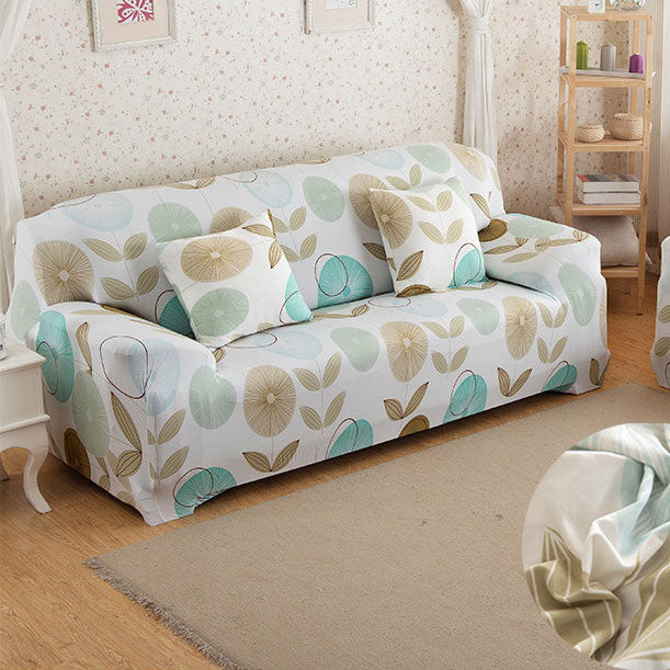 Flowers & Leaves Cream Sofa Cover